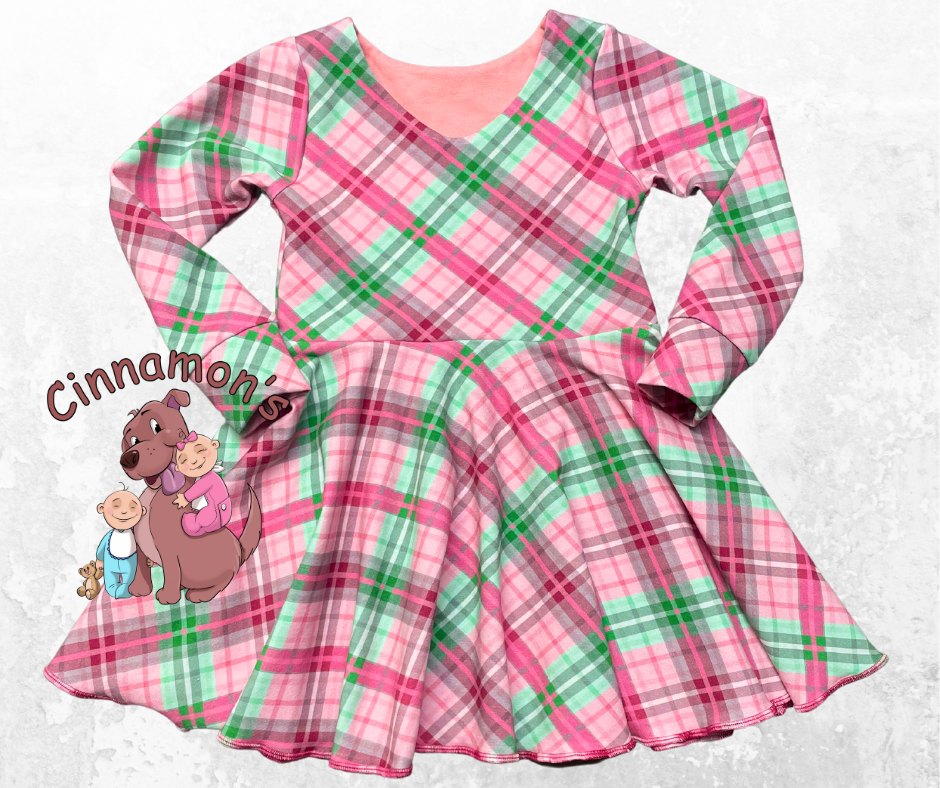 Pink Plaid Long Sleeve Dress