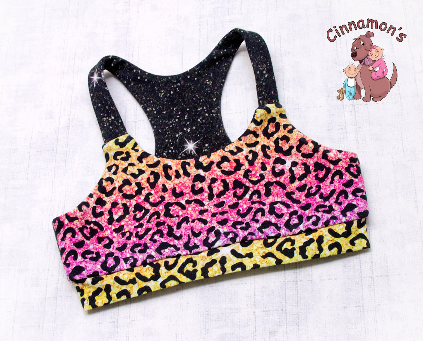 Size 5/6 Rainbow and Black Leopard Sports Bra