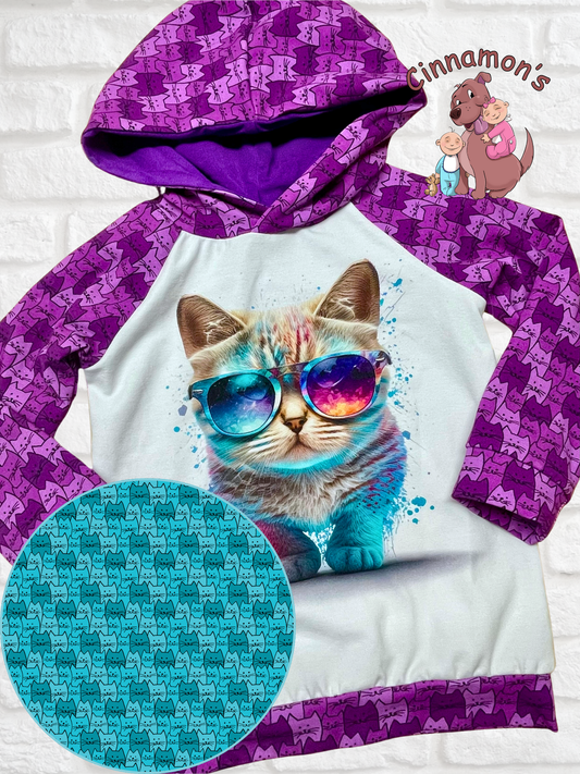 Turquoise Cat Hoodie, Size 4T